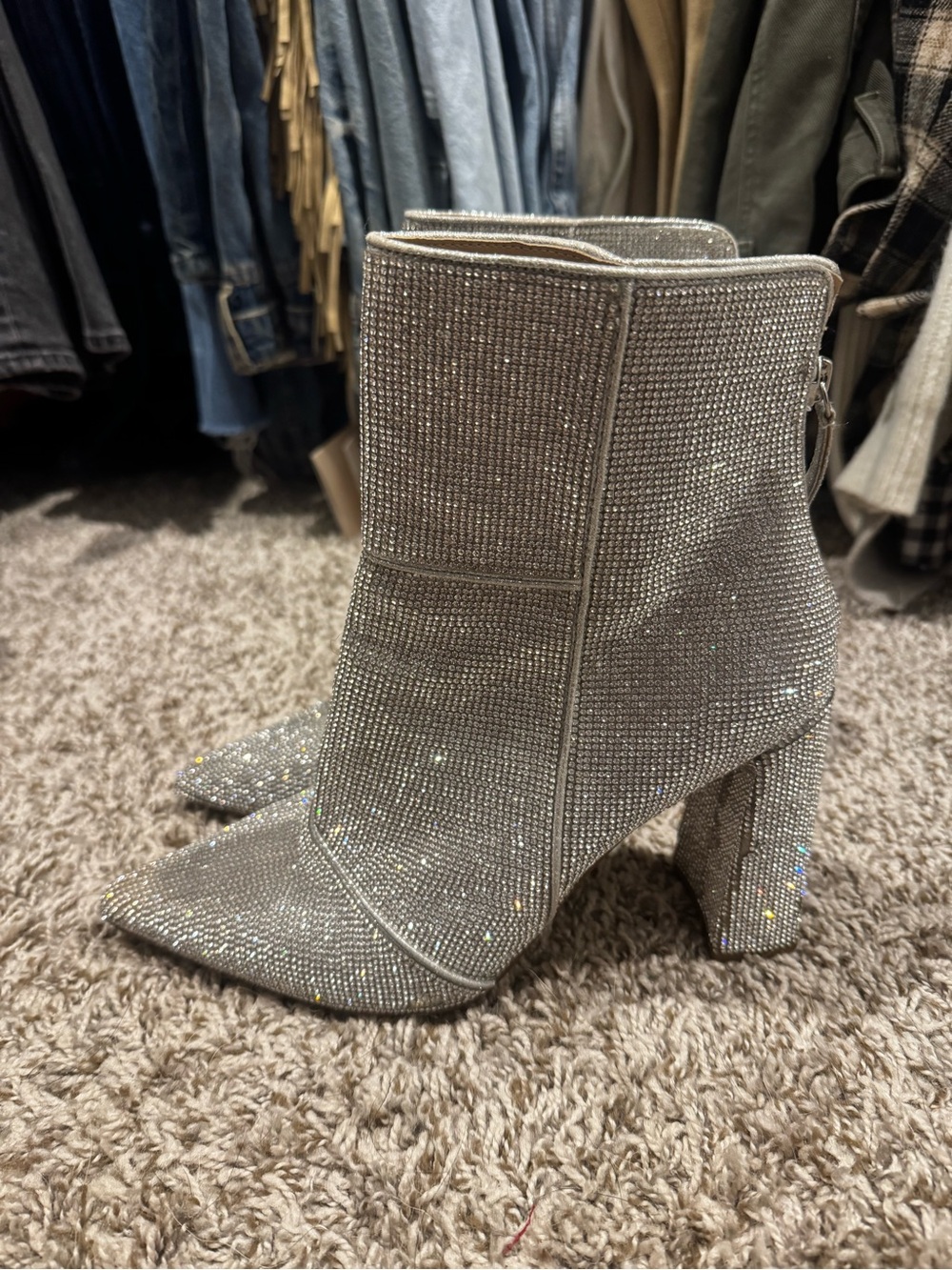 Steve Madden Rhinestone Silver Pointed Toe Boots
